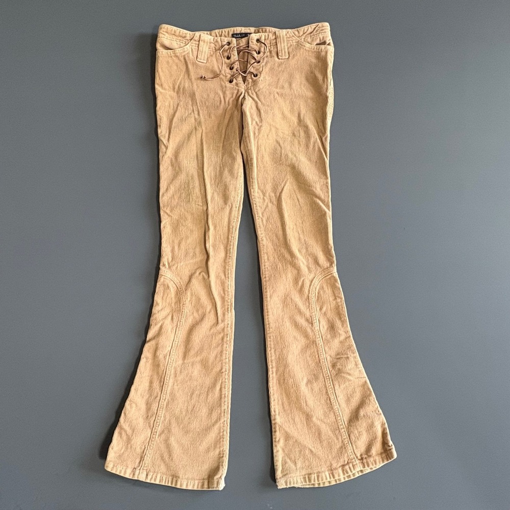 Vintage Frankie B Corduroy Bellbottoms | Sz Small | Y2K Lace Up Low Rise